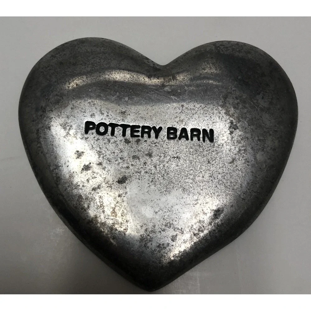 Pottery‎ Barn Trinket Dish Pewter Heart Shaped Tray